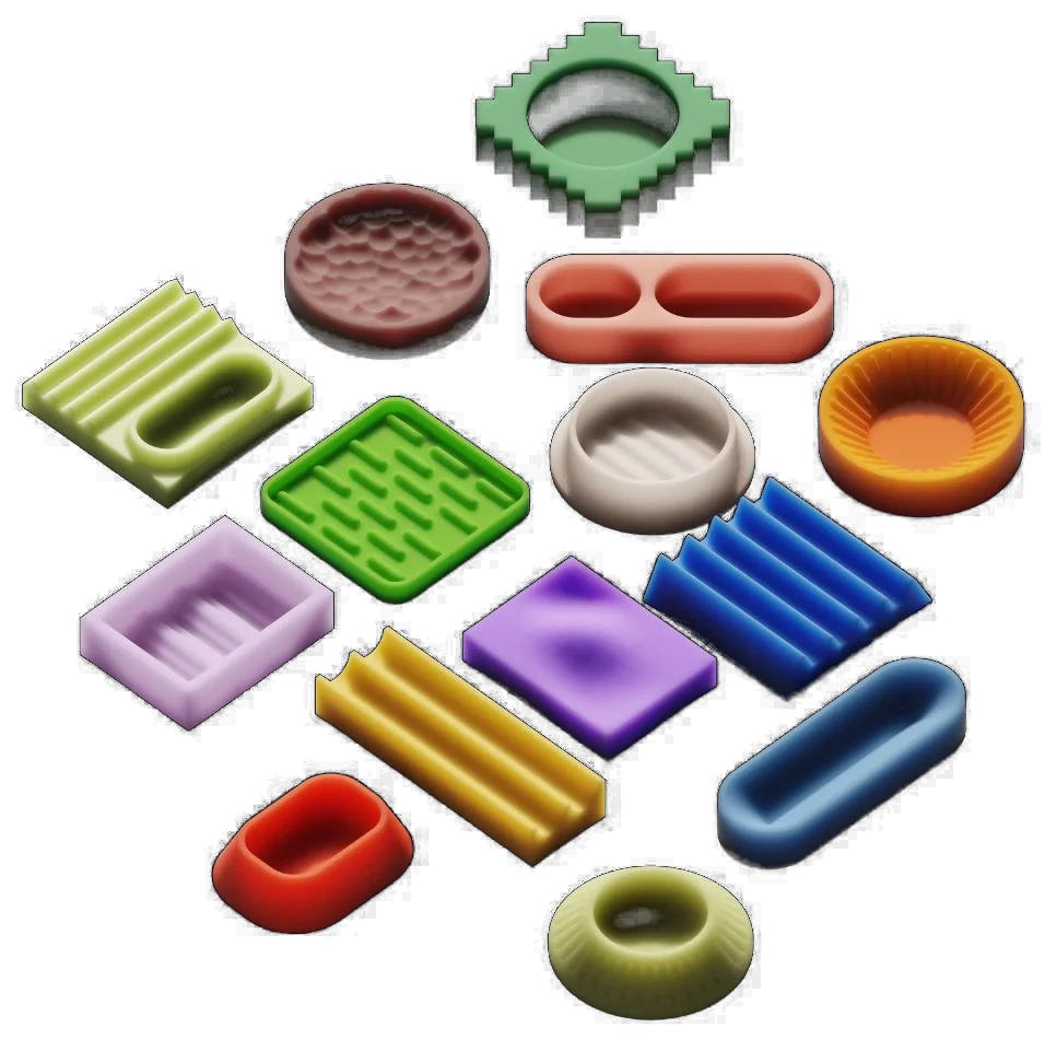 3D rendered product visuals of colourful trays
